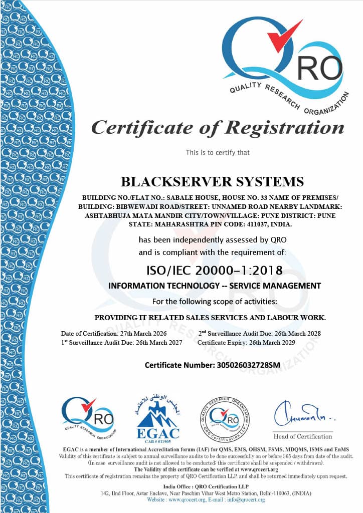 Information Technology - Service Management certificate